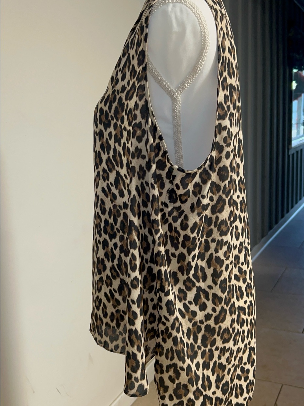 Vince Camuto Leopard-Print Sleeveless Blouse in Beige and Black